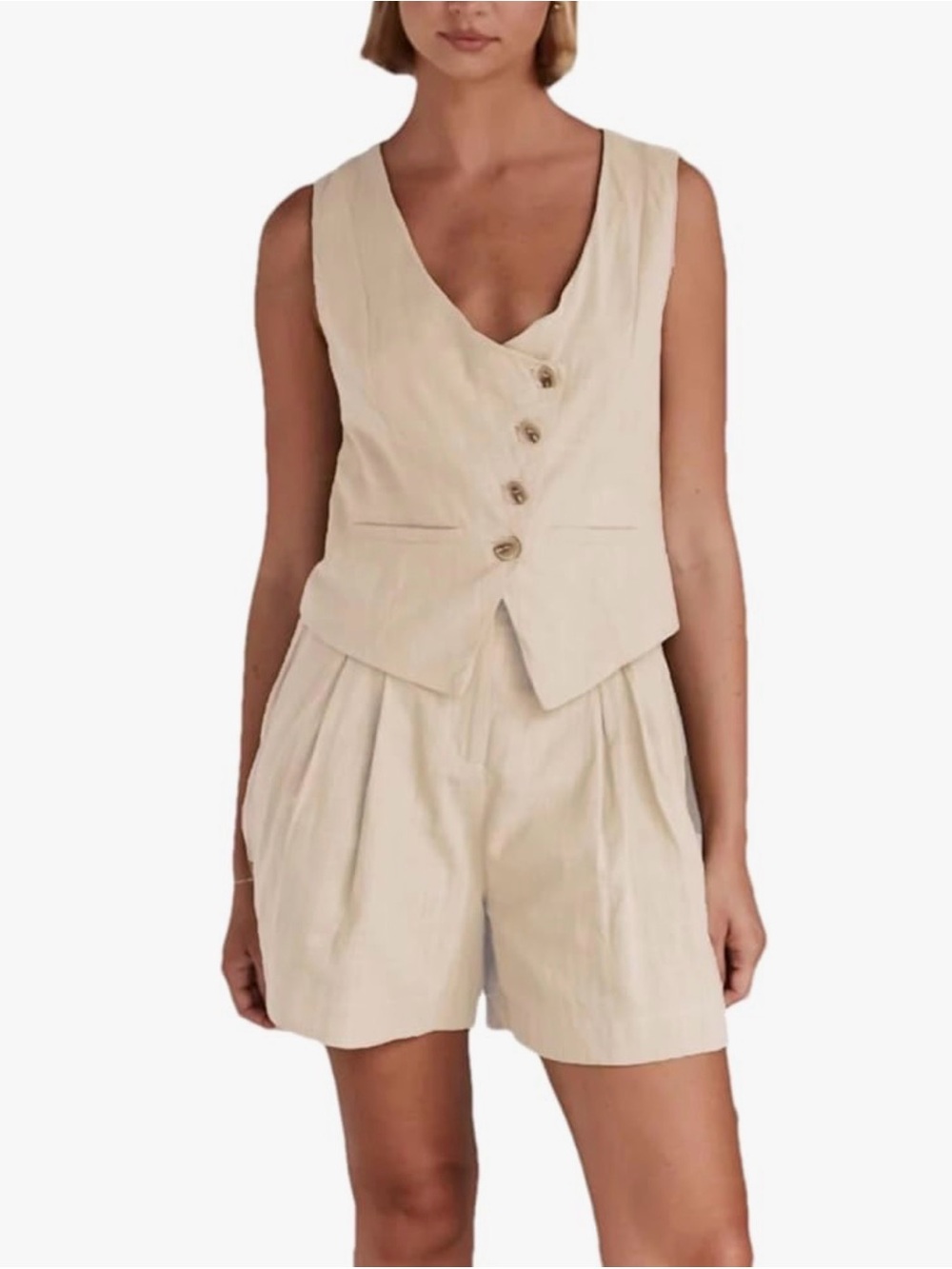 Paper Heart matching set asymmetrical button-front vest and pleated short
